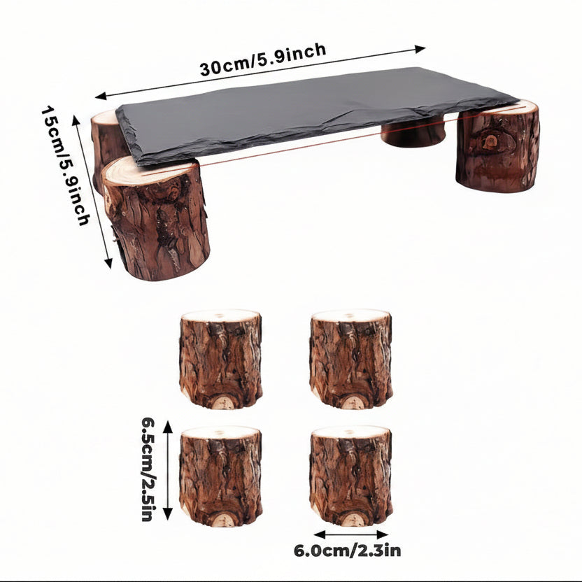 Natural Slate & Wood Block Basking Platform
