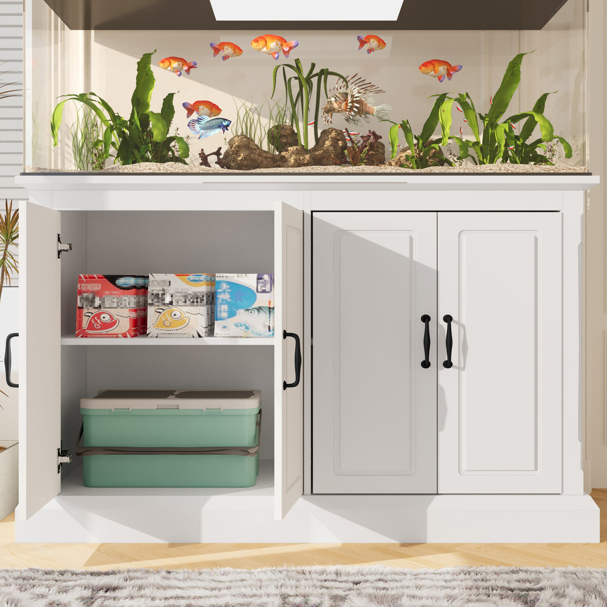 50" Heavy-Duty Terrarium & Aquarium Stand with 4-Door Storage Cabinet & Built-In Power Strip (880 lb Capacity)
