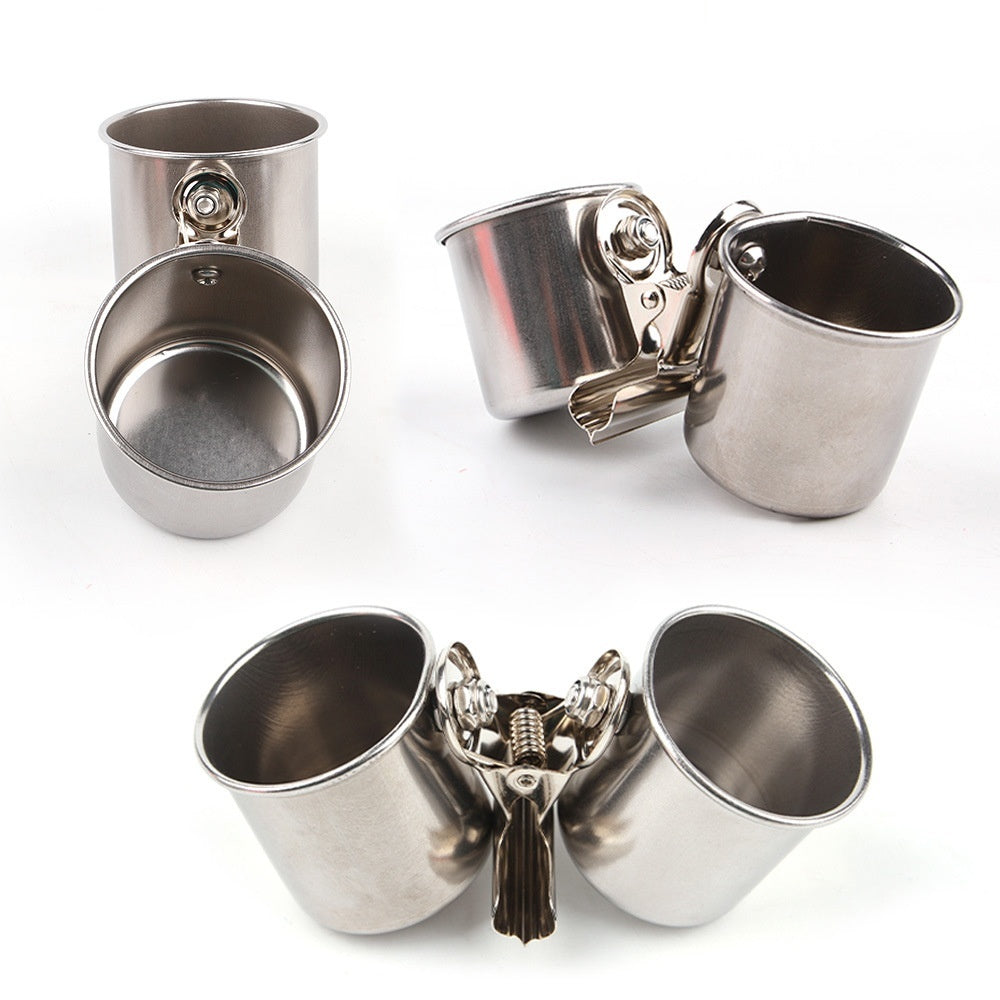 Dual Clamp-On Stainless Steel Elevated Feeding & Water Station