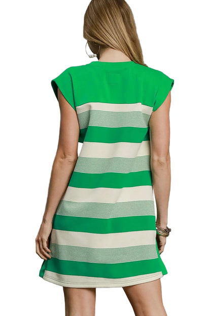 French Terry Side Slit Striped Mini Dress