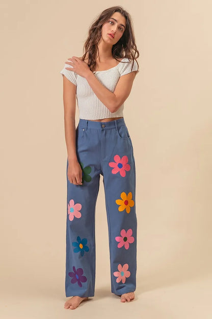 BiBi Flower Print Straight Legs Pants