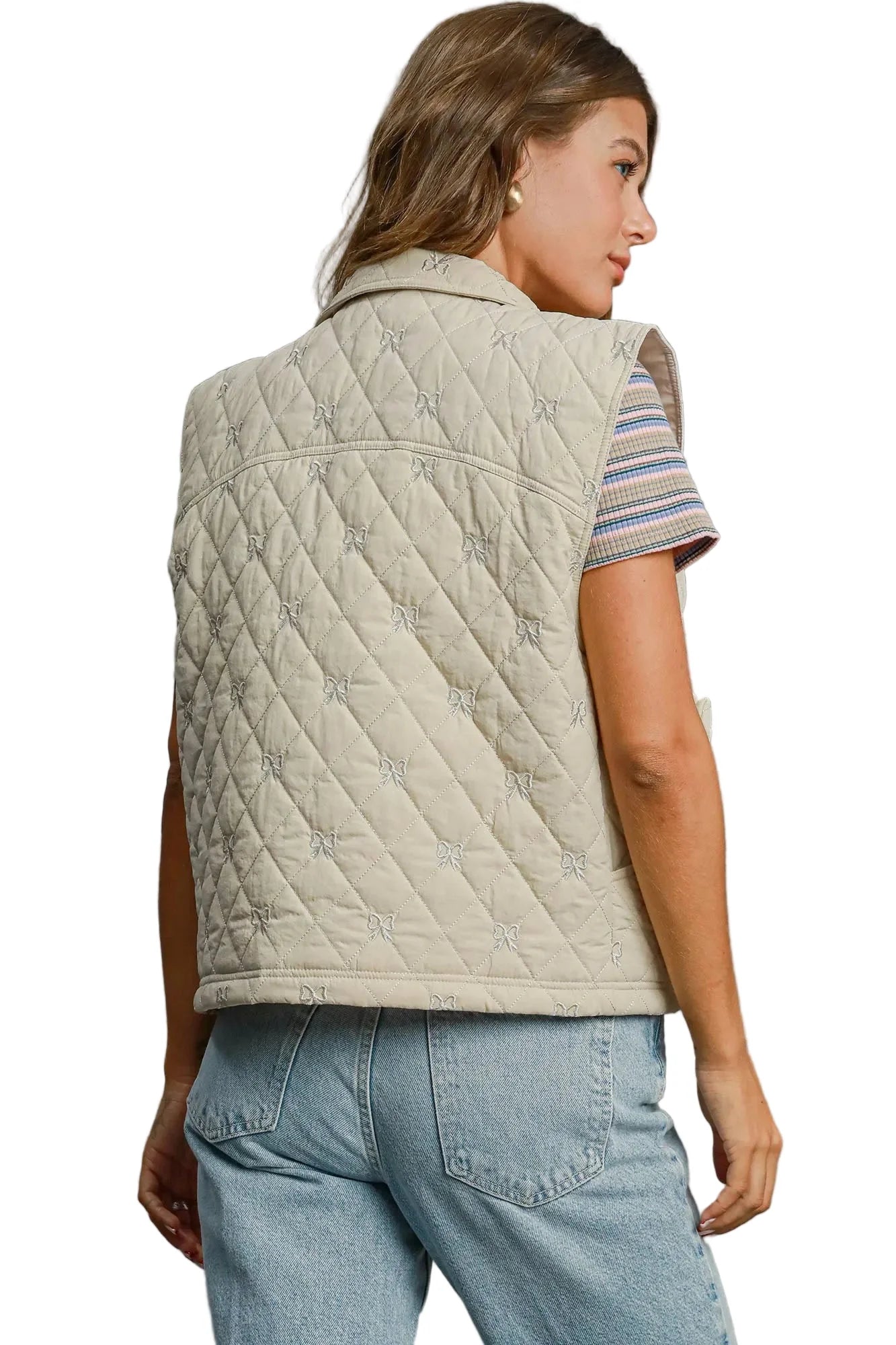 Sleeveless Quilted Vest with Bow Details