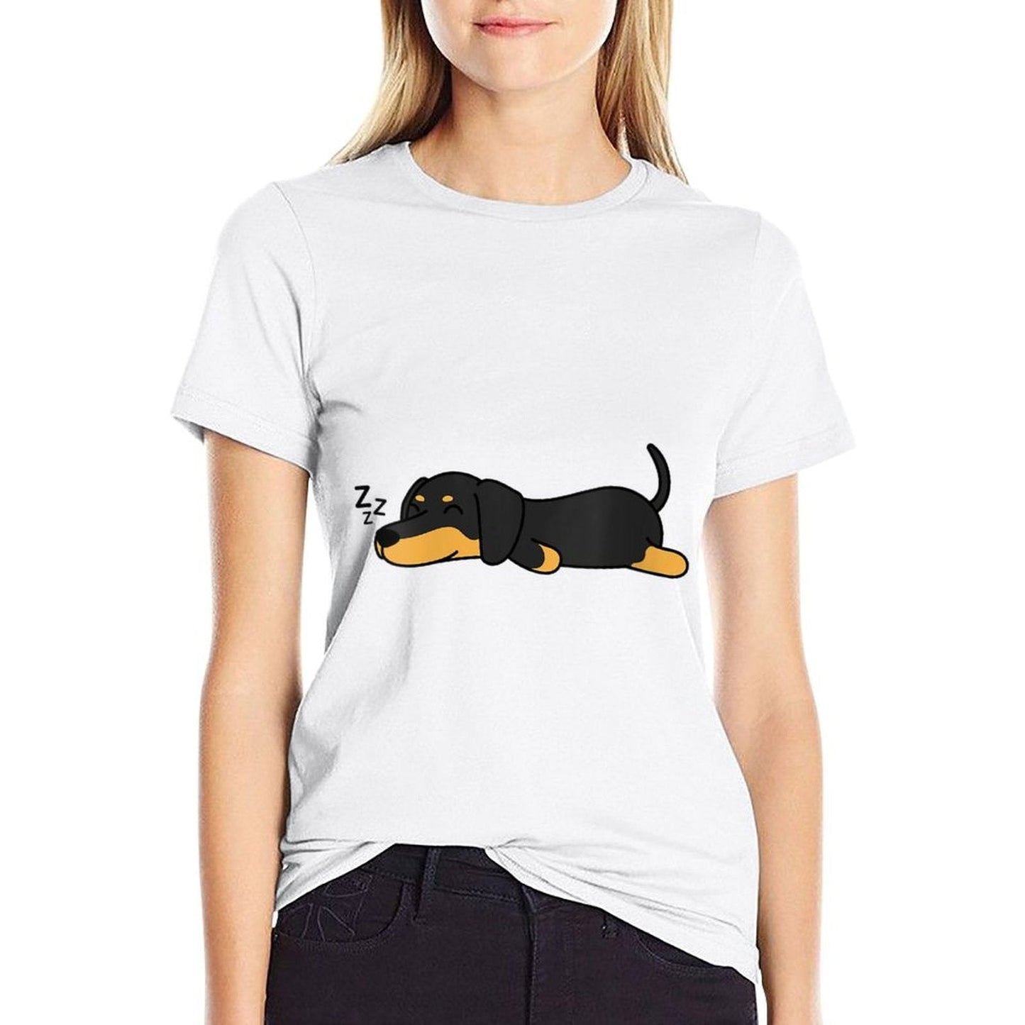 Womens Cute Nope Sleeping Dachshund Cool Nap Funny Wiener Dog Lover  Stretchy T-Shirt