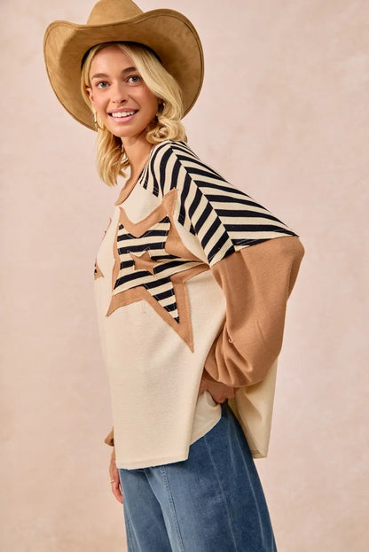 BiBi Star Patchwork Mixed Long Sleeve Top