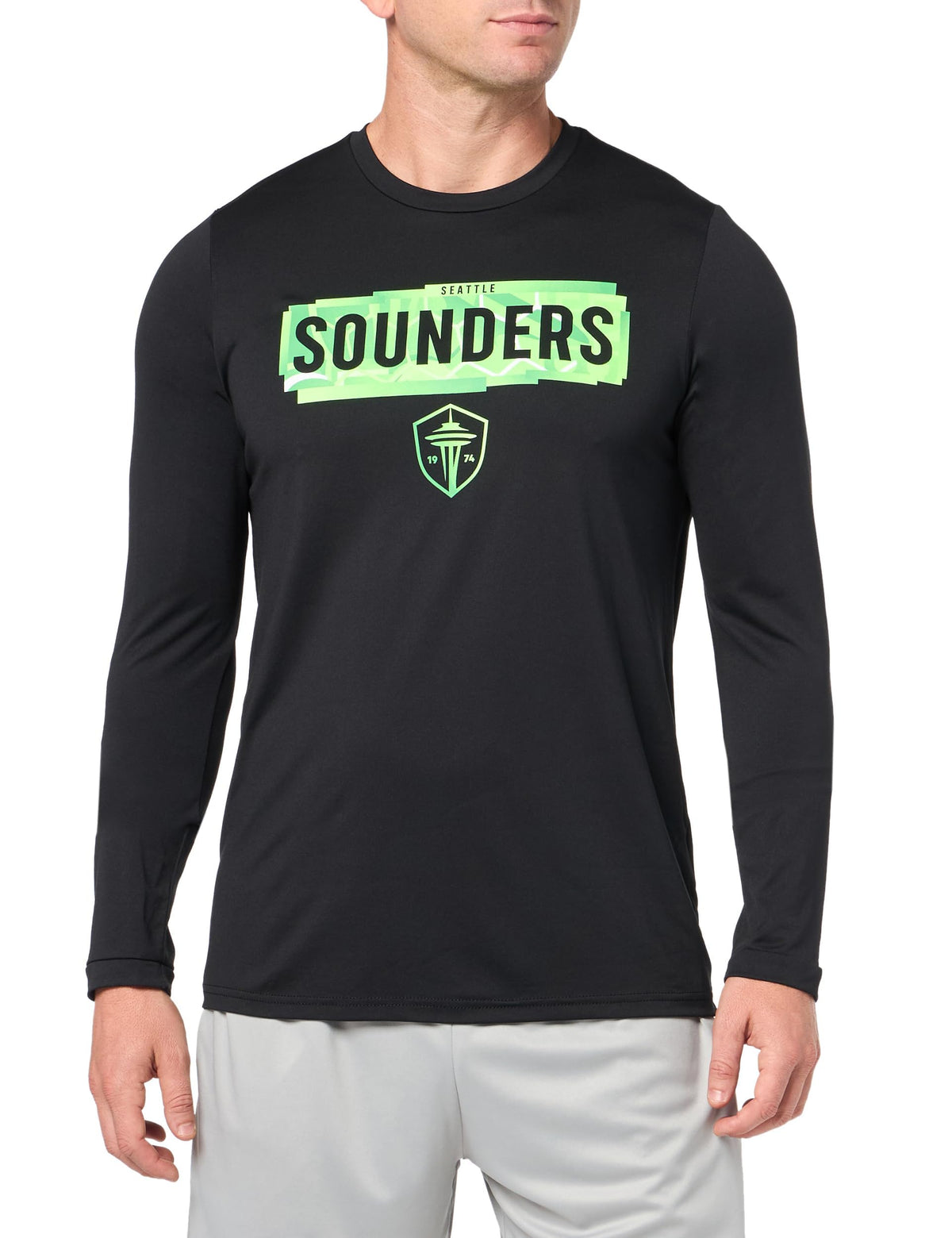adidas Mens FC Long Sleeve Pre-Game T-Shirt Black/Seattle Sounders Medium
