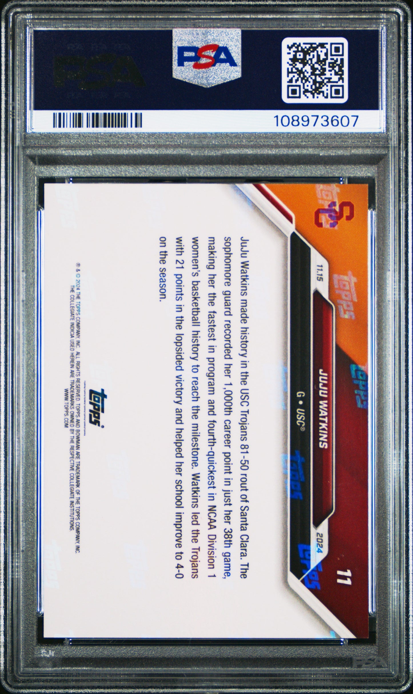 Graded 2024 Topps Bowman U Now JuJu Watkins #11 Rookie RC Basketball Card PSA 9 Mint