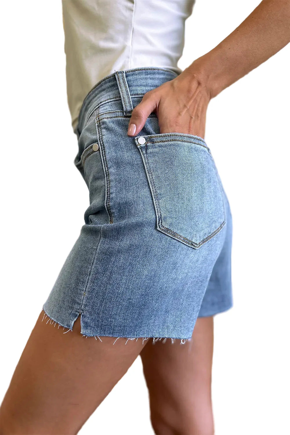 Full Size High Waist Raw Hem Denim Shorts