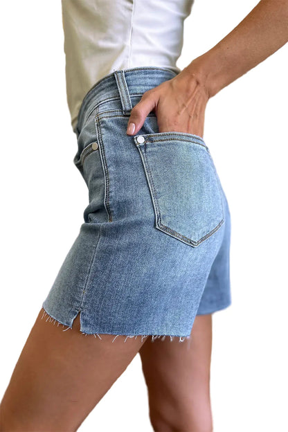 Full Size High Waist Raw Hem Denim Shorts