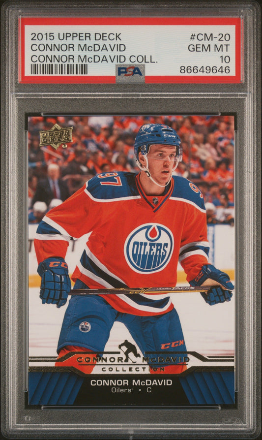 Graded 2015 Upper Deck Connor McDavid #CM-20 Connor McDavid Collection Rookie RC Hockey Card PSA 10 Gem Mint