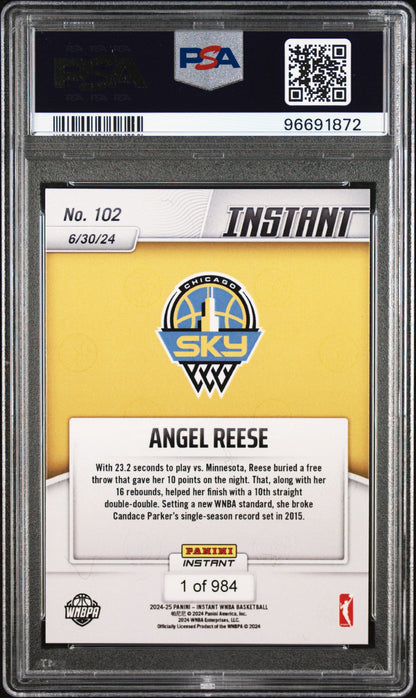 Graded 2024 Panini Instant WNBA Angel Reese #102 Rookie RC Basketball Card PSA 9 Mint
