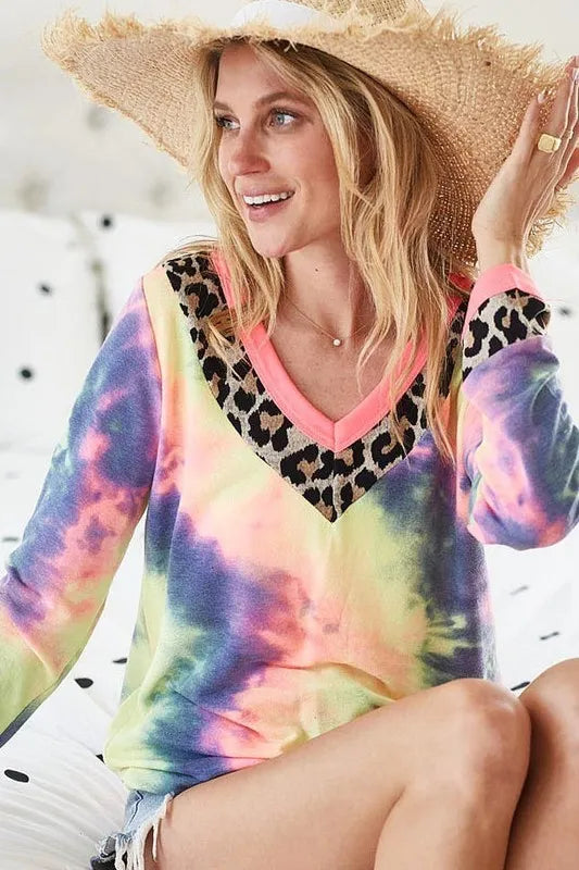 BiBi Tie Dye Terry V-Neck Top | Sybaritic Boutique