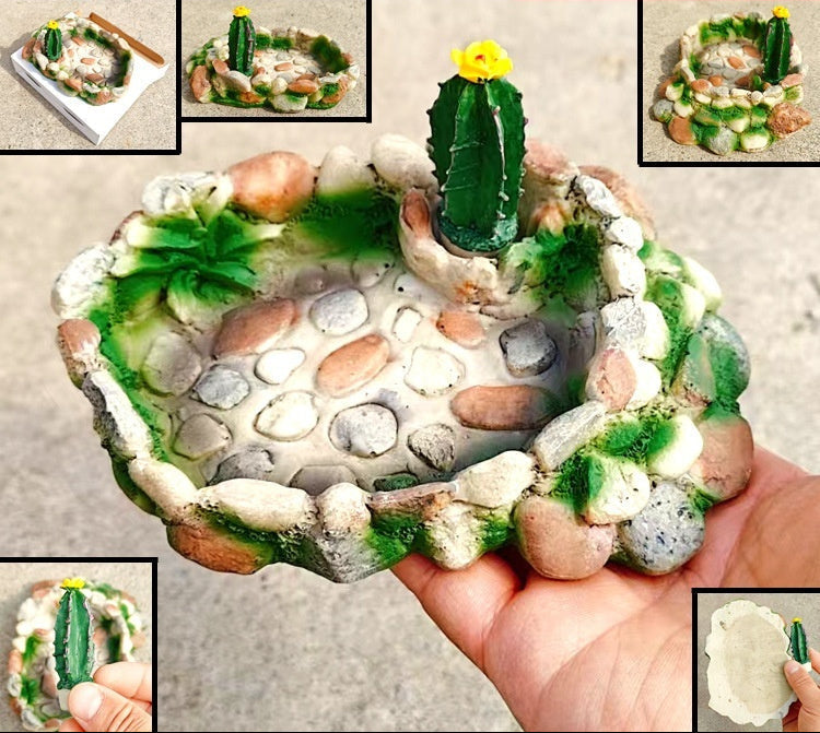 Naturalistic Cactus Resin Water & Food Dish
