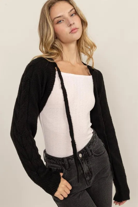 HYFVE Cable-Knit Tie-Front Shrug