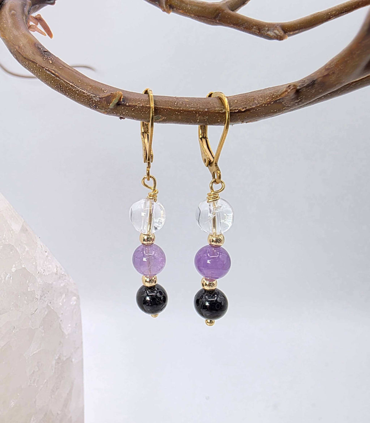 SACRED SPACE - Clear Quartz, Amethyst, Black Onyx Jewelry Set