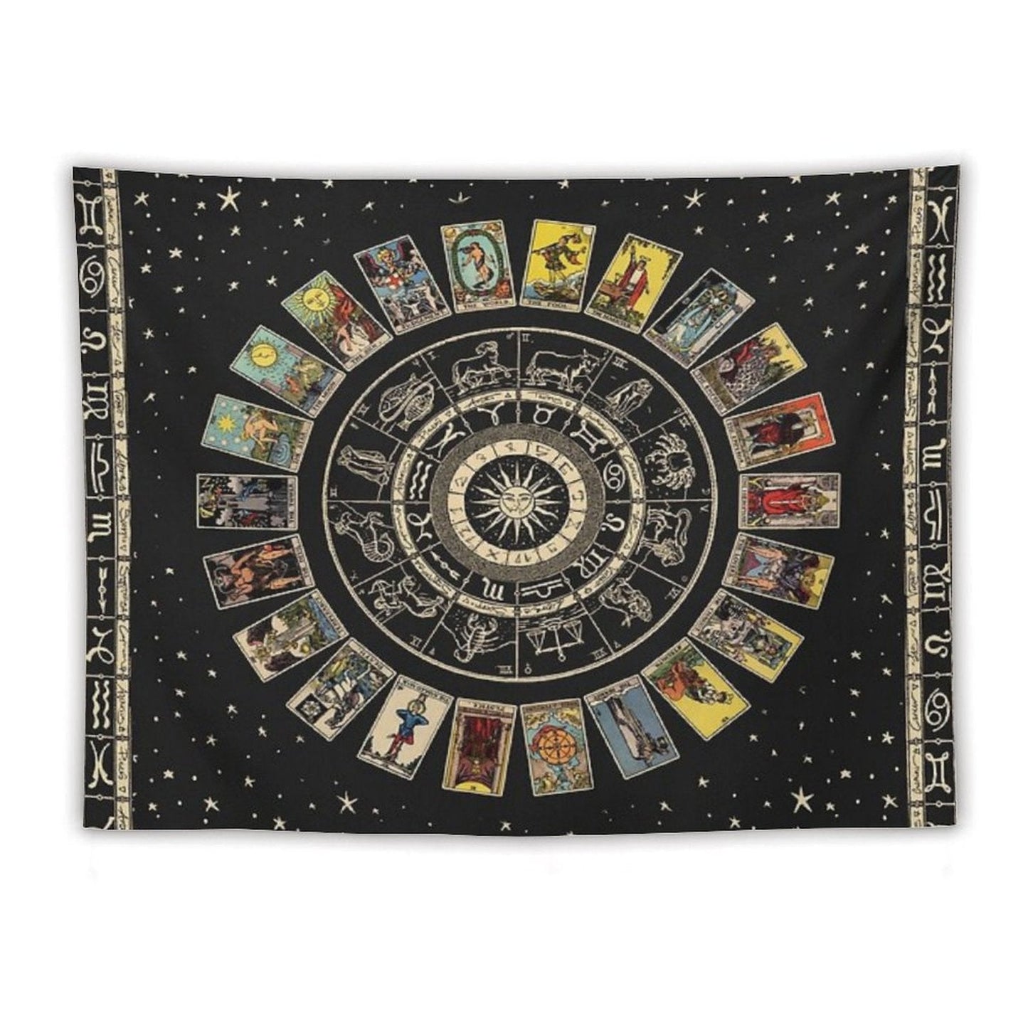 Wheel of The Zodiac, Astrology Chart And The Major Arcana Tarot Tapestry