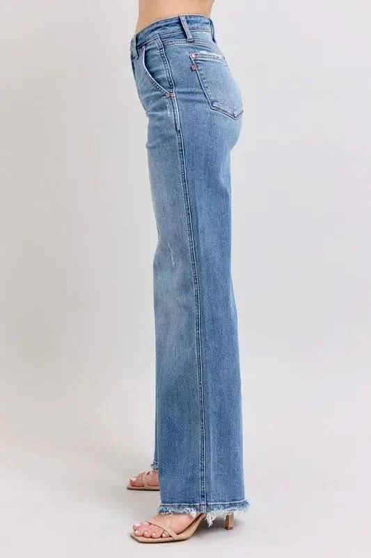 Judy Blue Raw Hem Wide Leg Jeans