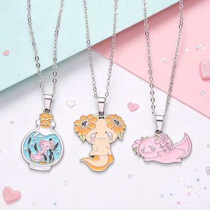Cute Enamel Axolotl Pendant Necklace