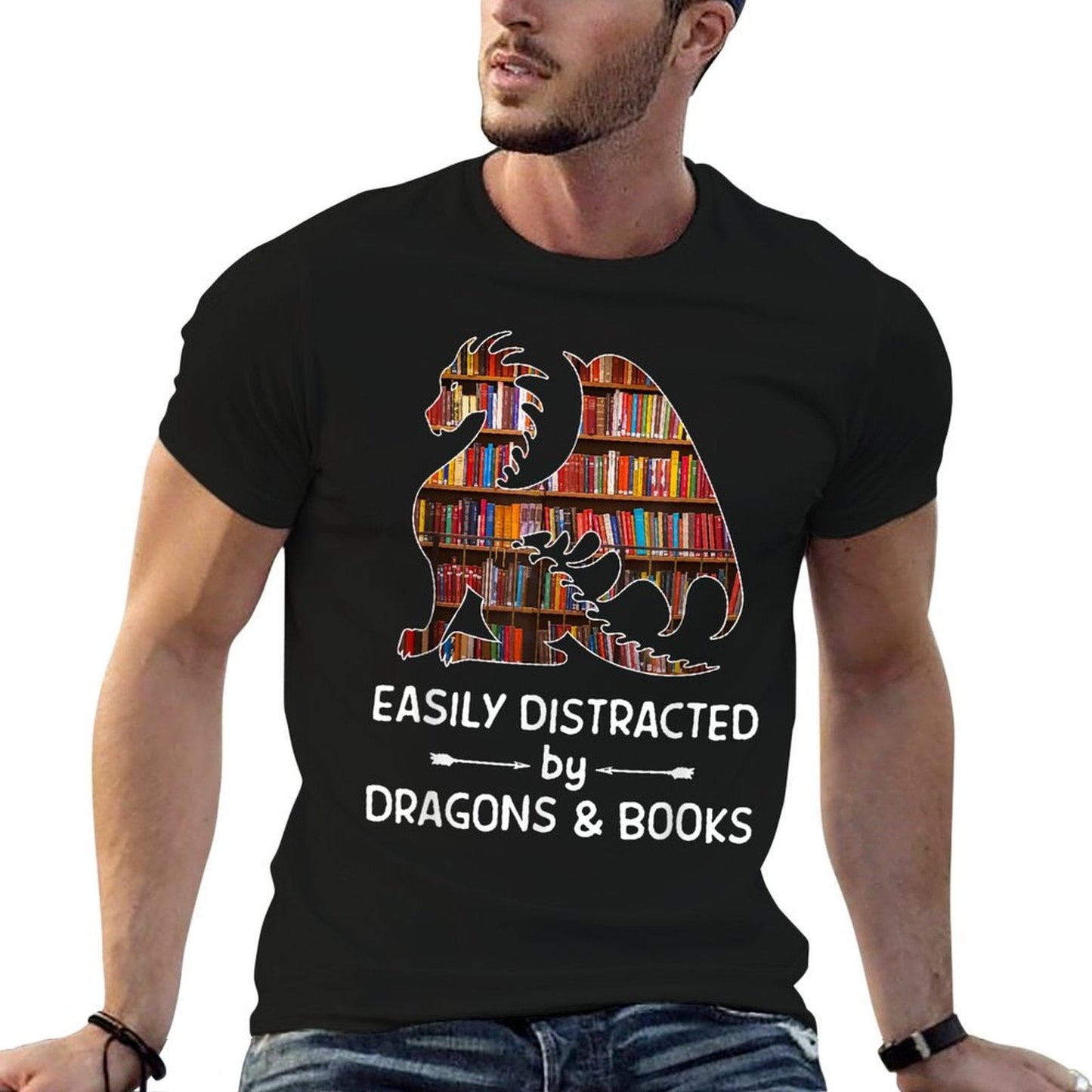 Easily Distracted by Dragon And Books Nerds T-Shirt