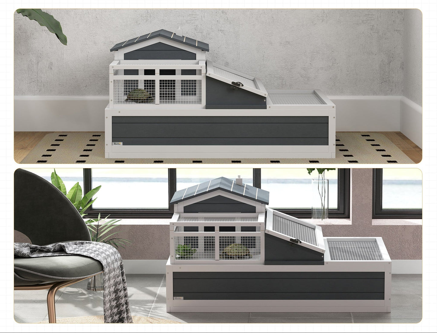 Two-Story Wooden Tortoise Table & Habitat (Three-Room Villa)