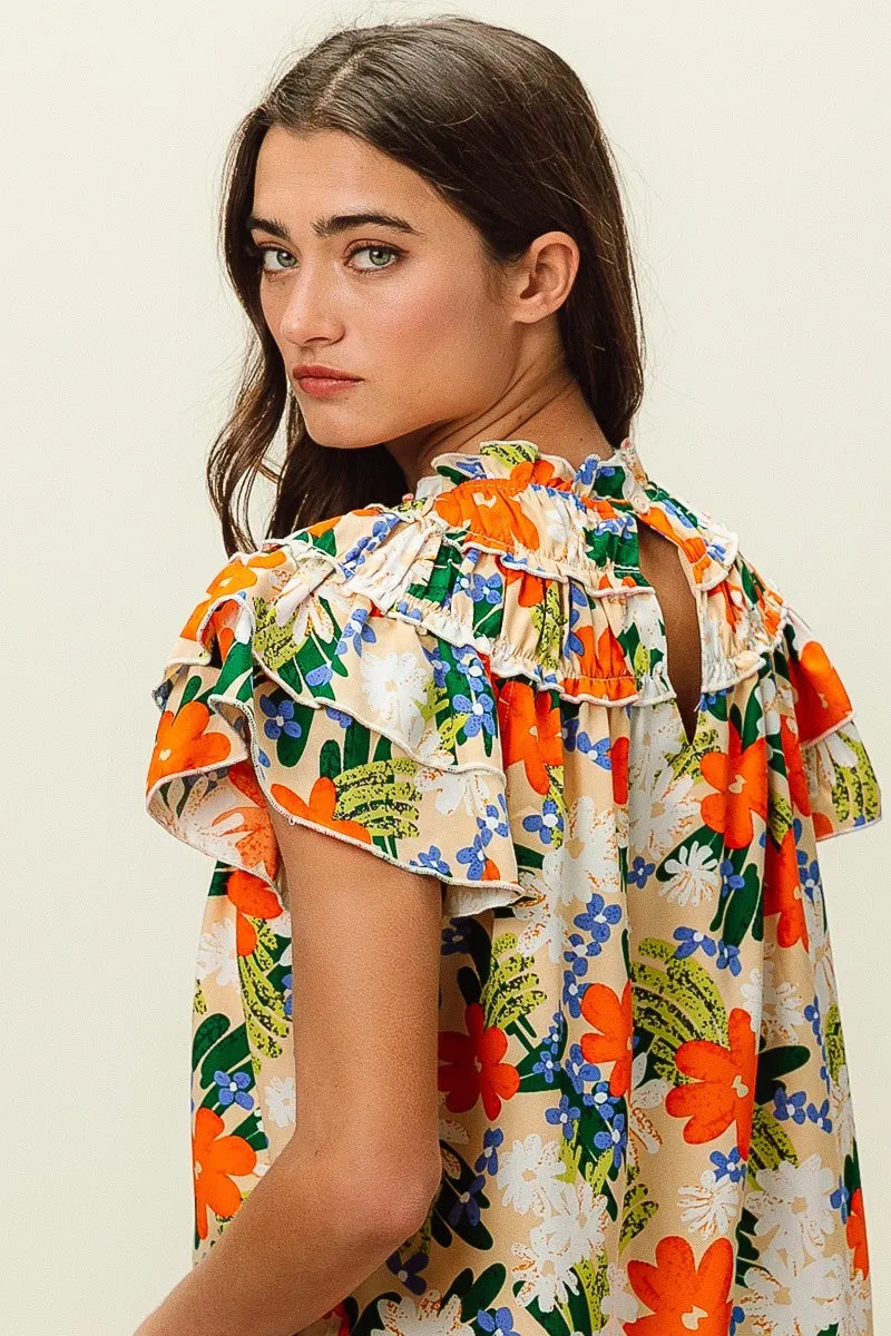 BiBi Multi Color Floral Print Woven Top