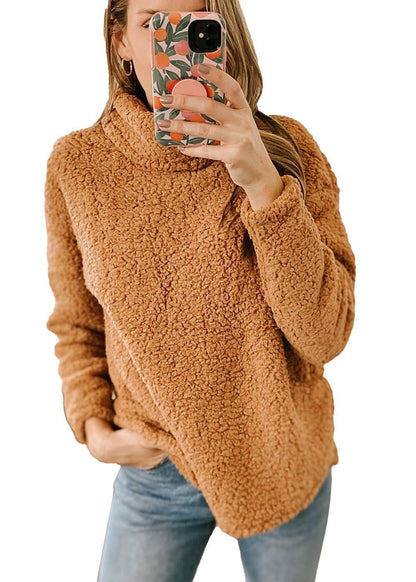 Thick Polar Fleece Turtleneck Pullover - High Collar Winter Top