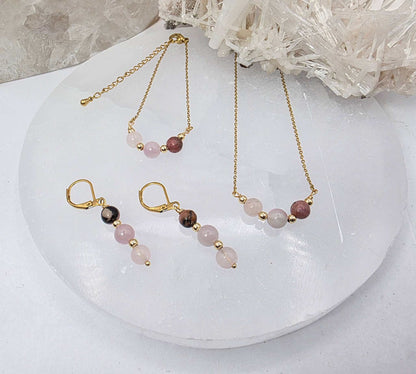 I AM ENOUGH - Kunzite, Rose Quartz, Rhodonite Gem Jewelry Set