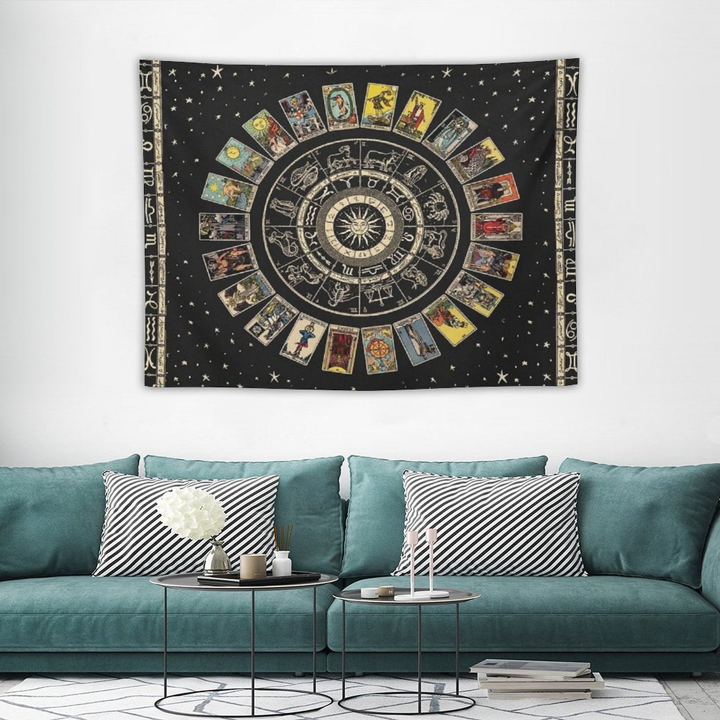 Wheel of The Zodiac, Astrology Chart And The Major Arcana Tarot Tapestry