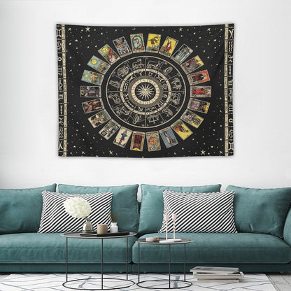 Wheel of The Zodiac, Astrology Chart And The Major Arcana Tarot Tapestry