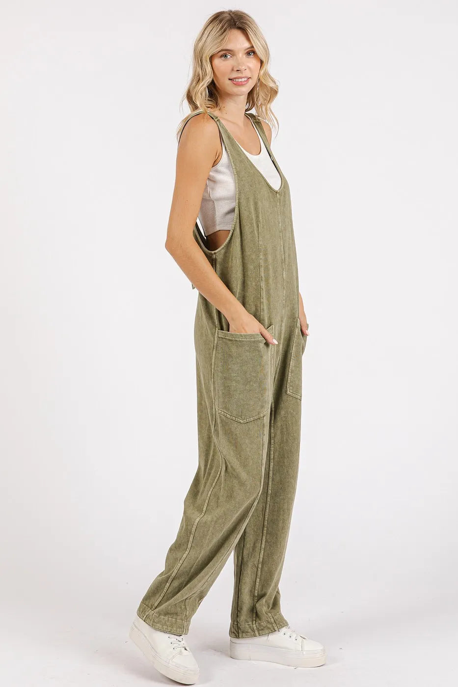 Mittoshop Mineral Wash Relaxed Fit Sleeveless Harem Jumpsuit