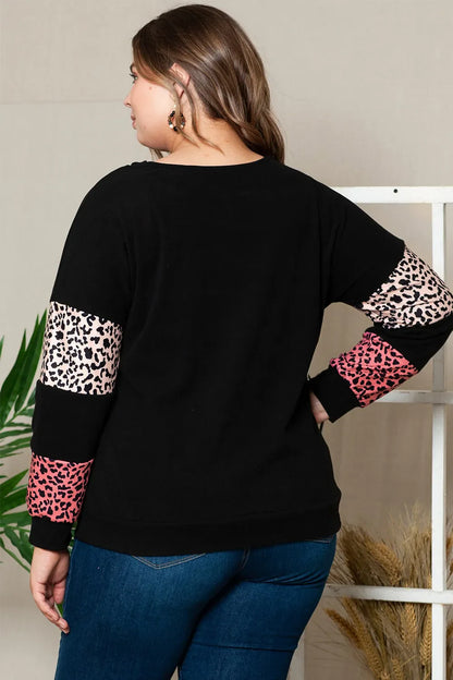Plus Size Leopard Dropped Shoulder Long Sleeve T-Shirt