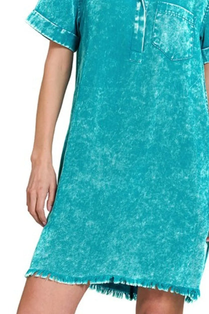 Zenana Tencel Mineral Washed Collared Shirts Dress