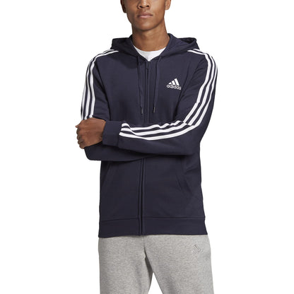 adidas Mens Standard Essentials Fleece 3-Stripes Full-Zip Hoodie Legend Ink