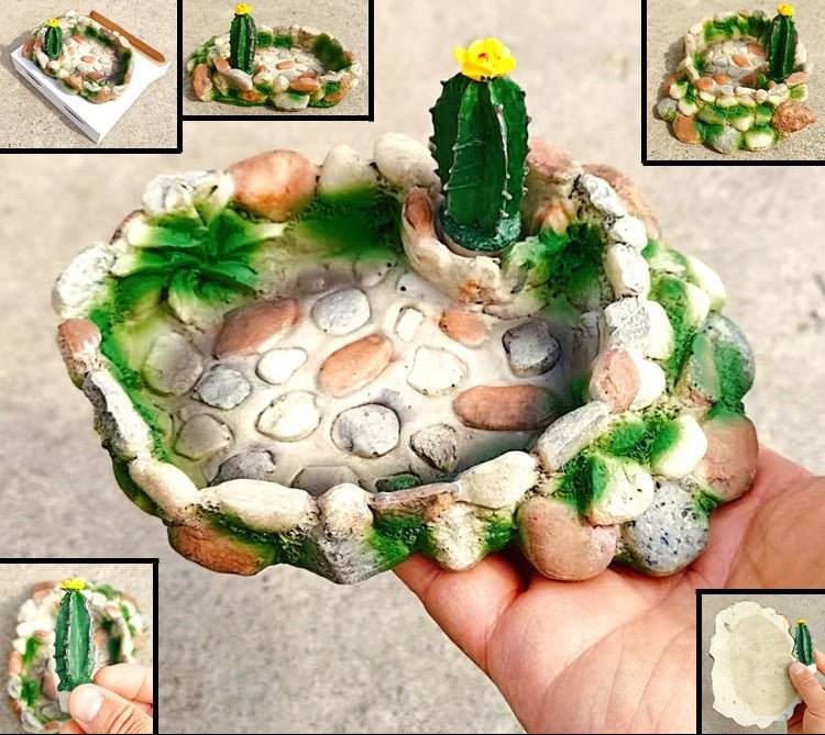 Naturalistic Cactus Resin Water & Food Dish