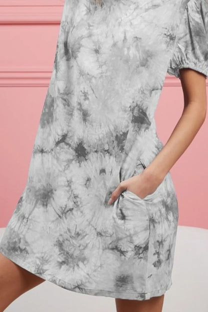 BiBi Puff Sleeve With Side Pockets Tie Dye Dress