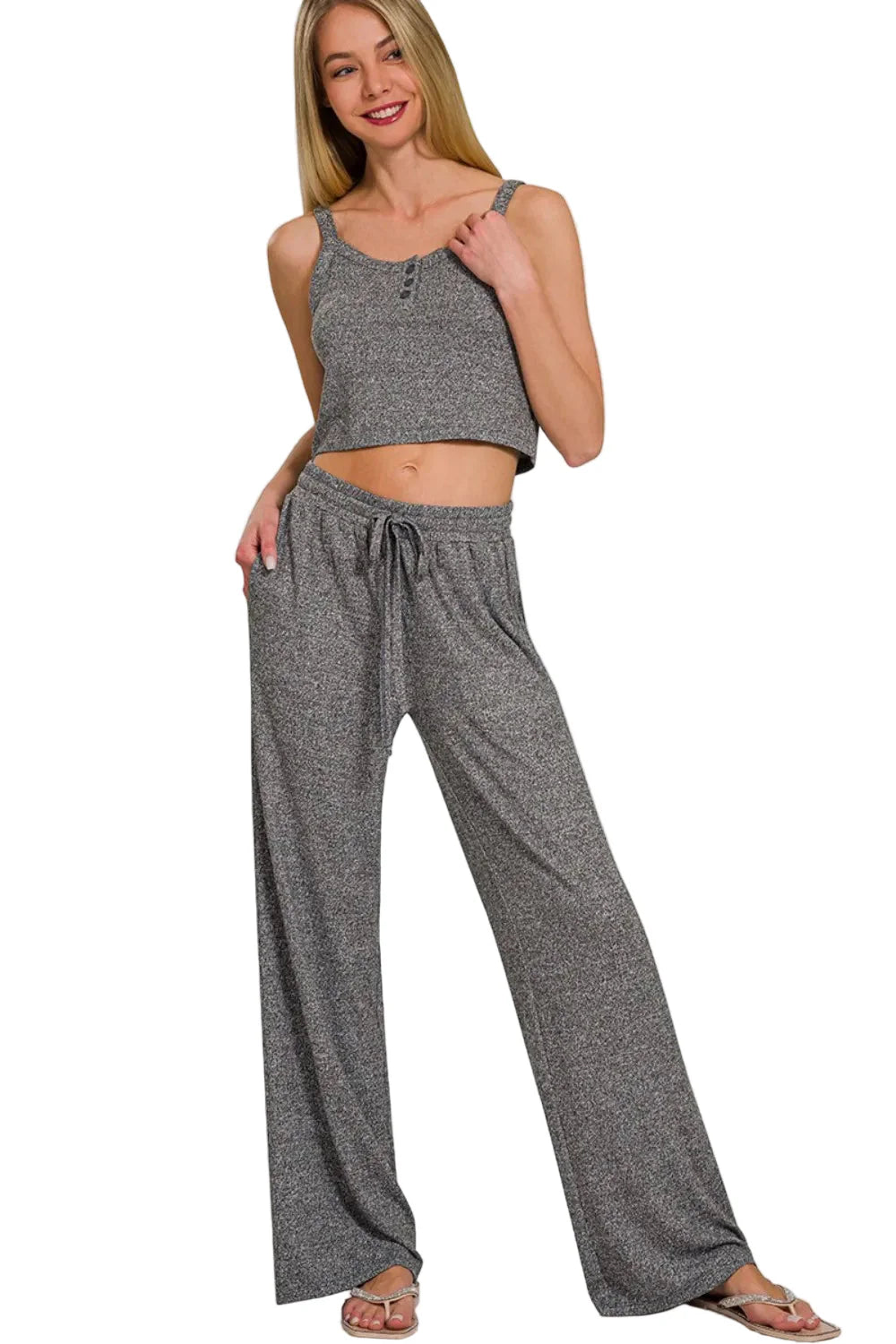 Drawstring Wide Leg Pants with Side Pockets