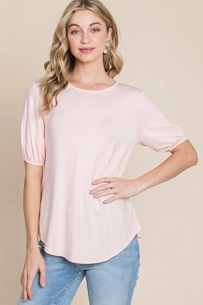 BOMBOM Round Neck Puff Sleeve T-Shirt