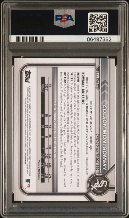 Graded 2022 Topps Bowman 1st Edition Colson Montgomery #BPPF71 Rookie RC Baseball Card PSA 10 Gem Mint