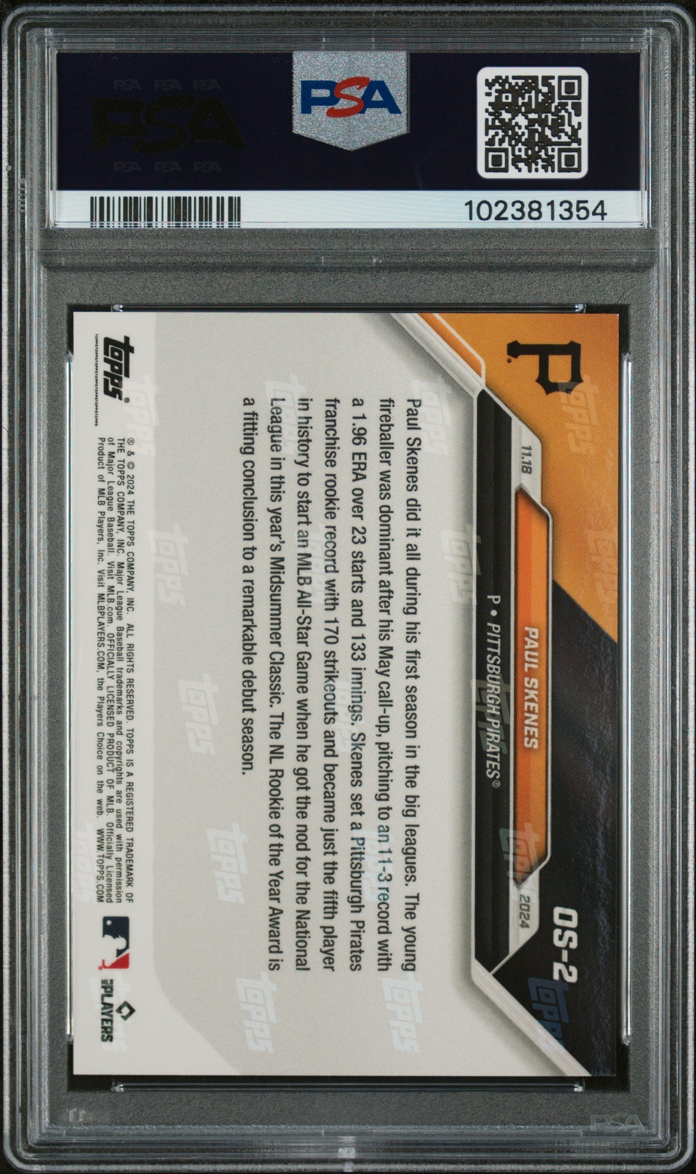 Graded 2024 Topps Now Paul Skenes #OS2 Offseason Rookie RC Baseball Card PSA 10 Gem Mint