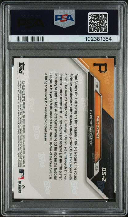 Graded 2024 Topps Now Paul Skenes #OS2 Offseason Rookie RC Baseball Card PSA 10 Gem Mint
