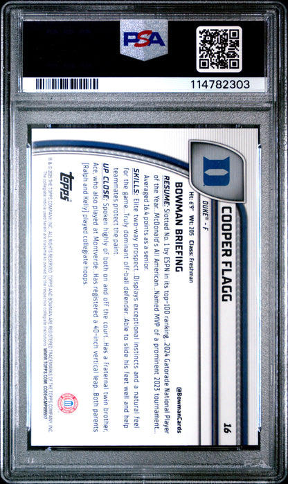 Graded 2024 Topps Bowman Chrome U Cooper Flagg #16 XFractor Rookie RC Basketball Card PSA 10 Gem Mint
