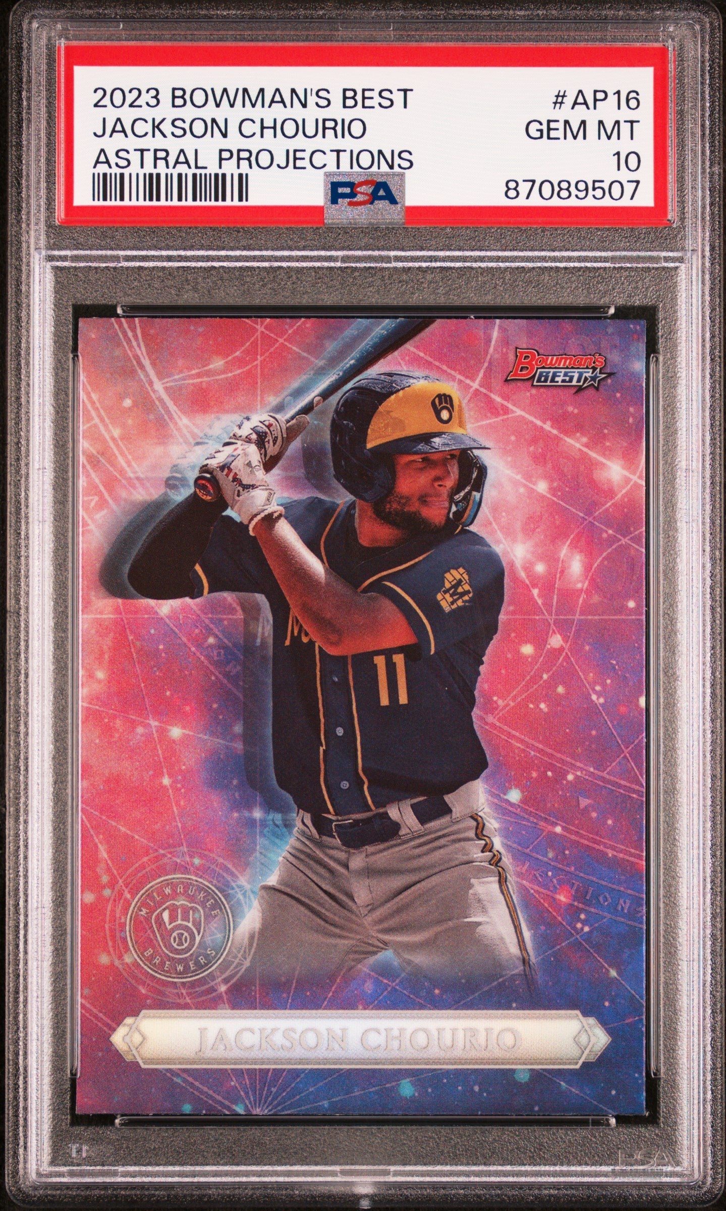 Graded 2023 Topps Bowmans Best Jackson Chourio #AP16 Astral Projections Rookie RC Baseball Card PSA 10 Gem Mint