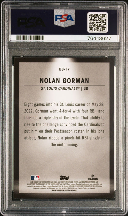 Graded 2023 Topps Bowman Nolan Gorman #BS17 Spotlights Rookie RC Baseball Card PSA 10 Gem Mint