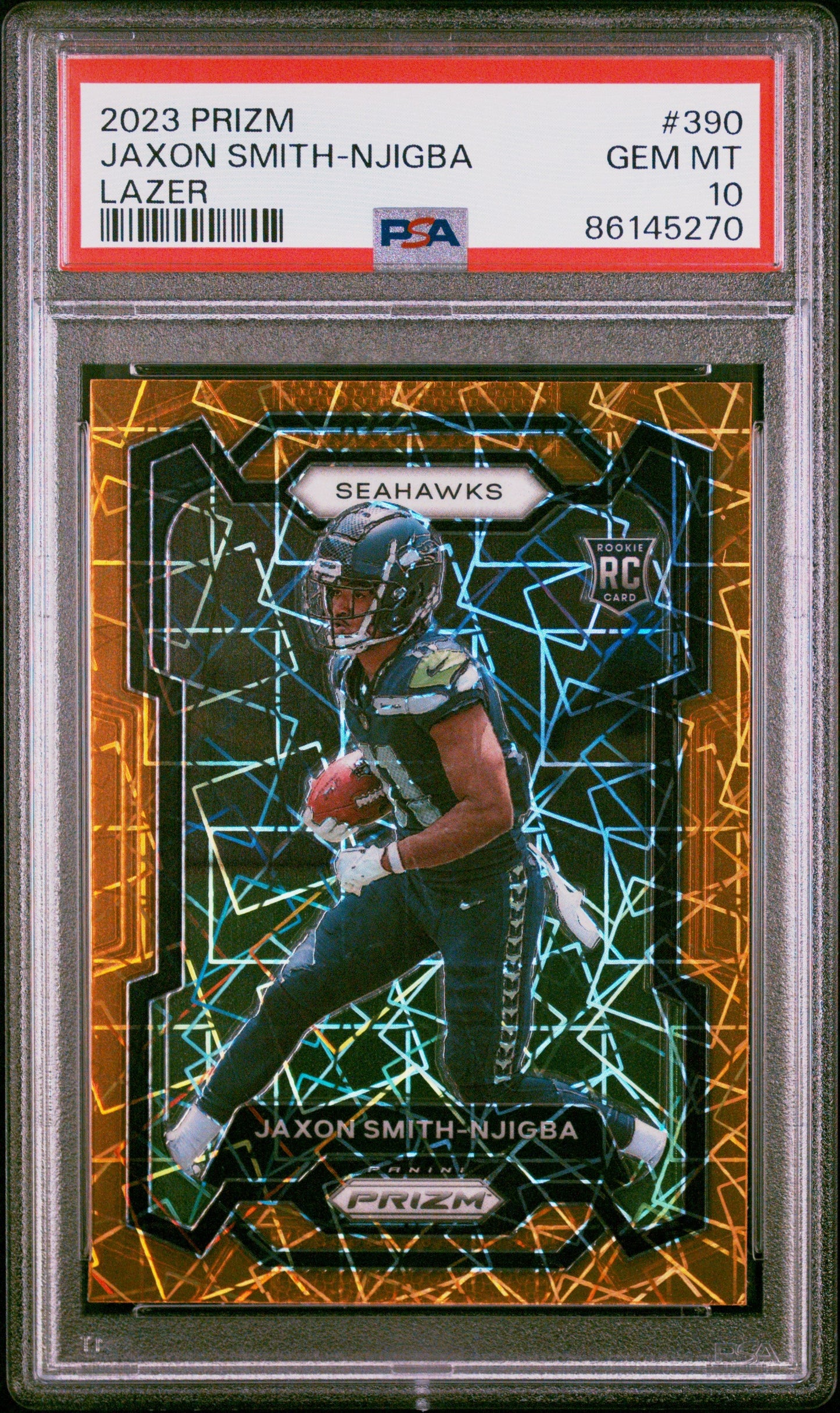 Graded 2023 Panini Prizm Jaxon Smith-Njigba #390 Lazer Rookie RC Football Card PSA 10 Gem Mint