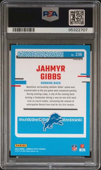 Graded 2023 Panini Donruss Optic Jahmyr Gibbs #236 Holo Rookie RC Football Card PSA 10 Gem Mint