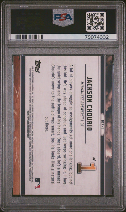Graded 2023 Topps Bowman Jackson Chourio #BTP1 Scouts Top 100 Rookie RC Baseball Card PSA 10 Gem Mint