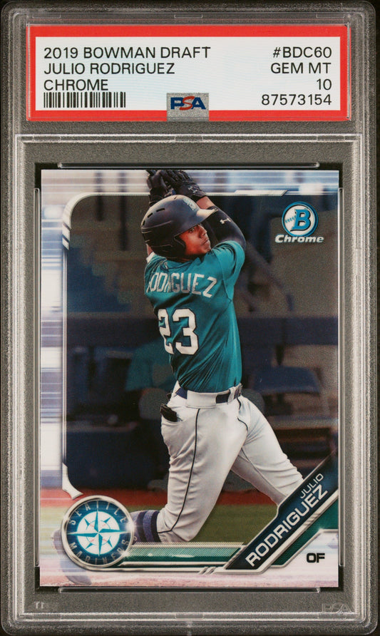 Graded 2019 Topps Bowman Draft Julio Rodriguez #BDC60 Chrome Rookie RC Baseball Card PSA 10 Gem Mint