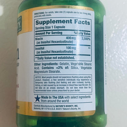 Nature's Bounty Niacin 500mg Dietary Supplement 120 Capsules EXP 4/28