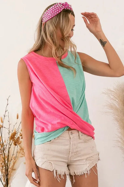 BiBi Slub Terry Color Block Twisted Top