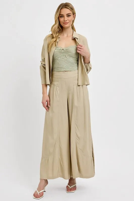 RISEN Shirring Detail Wide Leg Pants