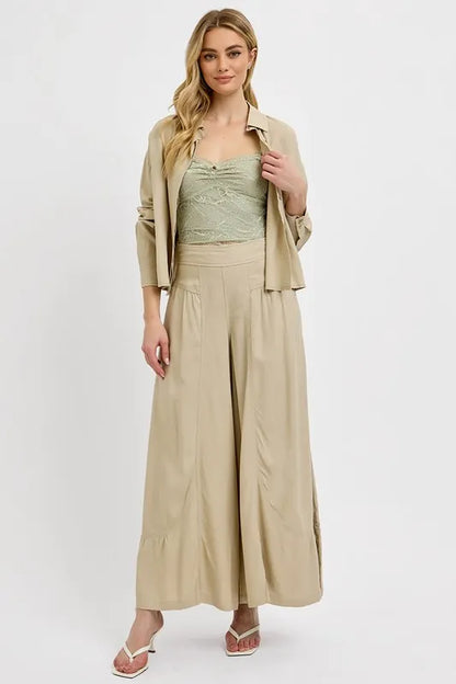 RISEN Shirring Detail Wide Leg Pants